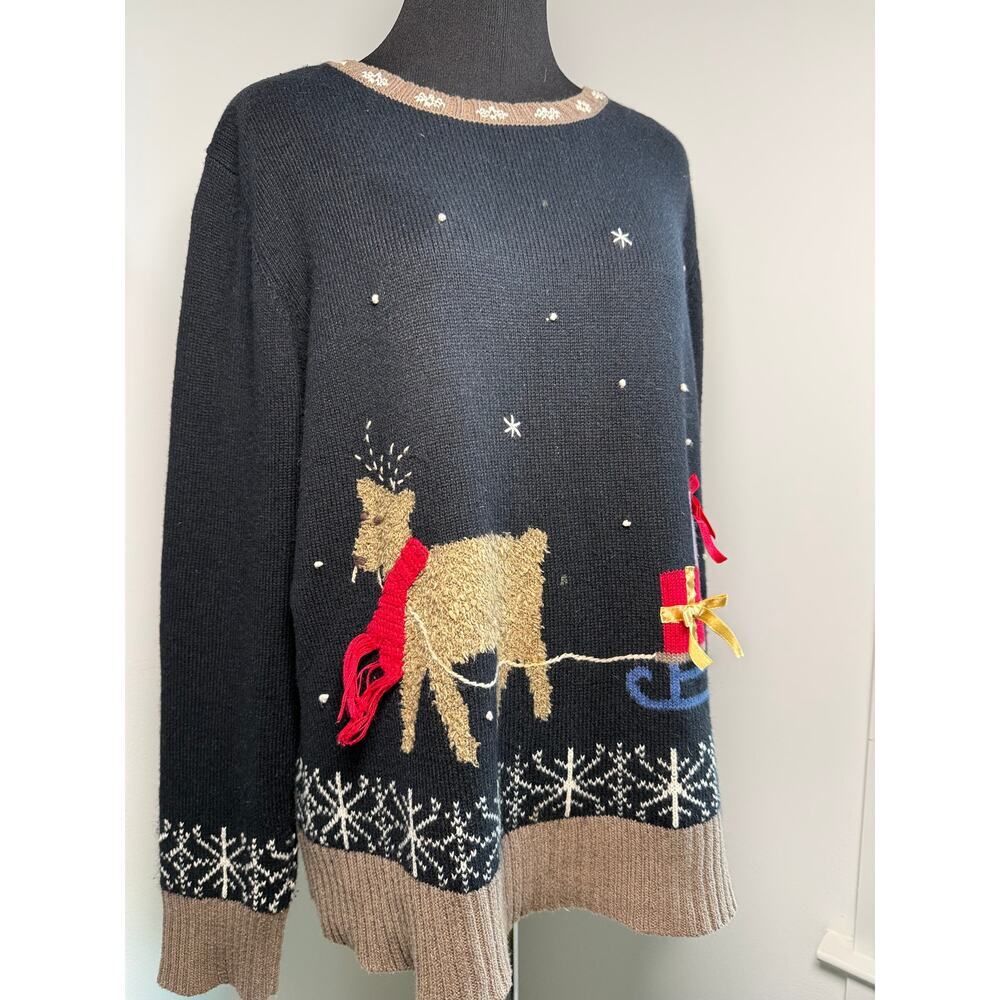 CHRISTOPHER & BANKS | 2005 Reindeer Sleigh Novelty Christmas Sweater | Medium - Picture 3 of 8